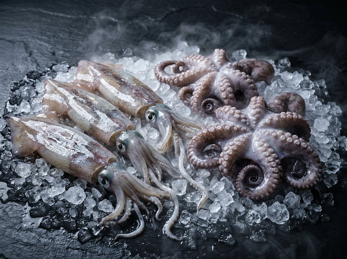 Squid, cuttlefish, and cephalopod seafood