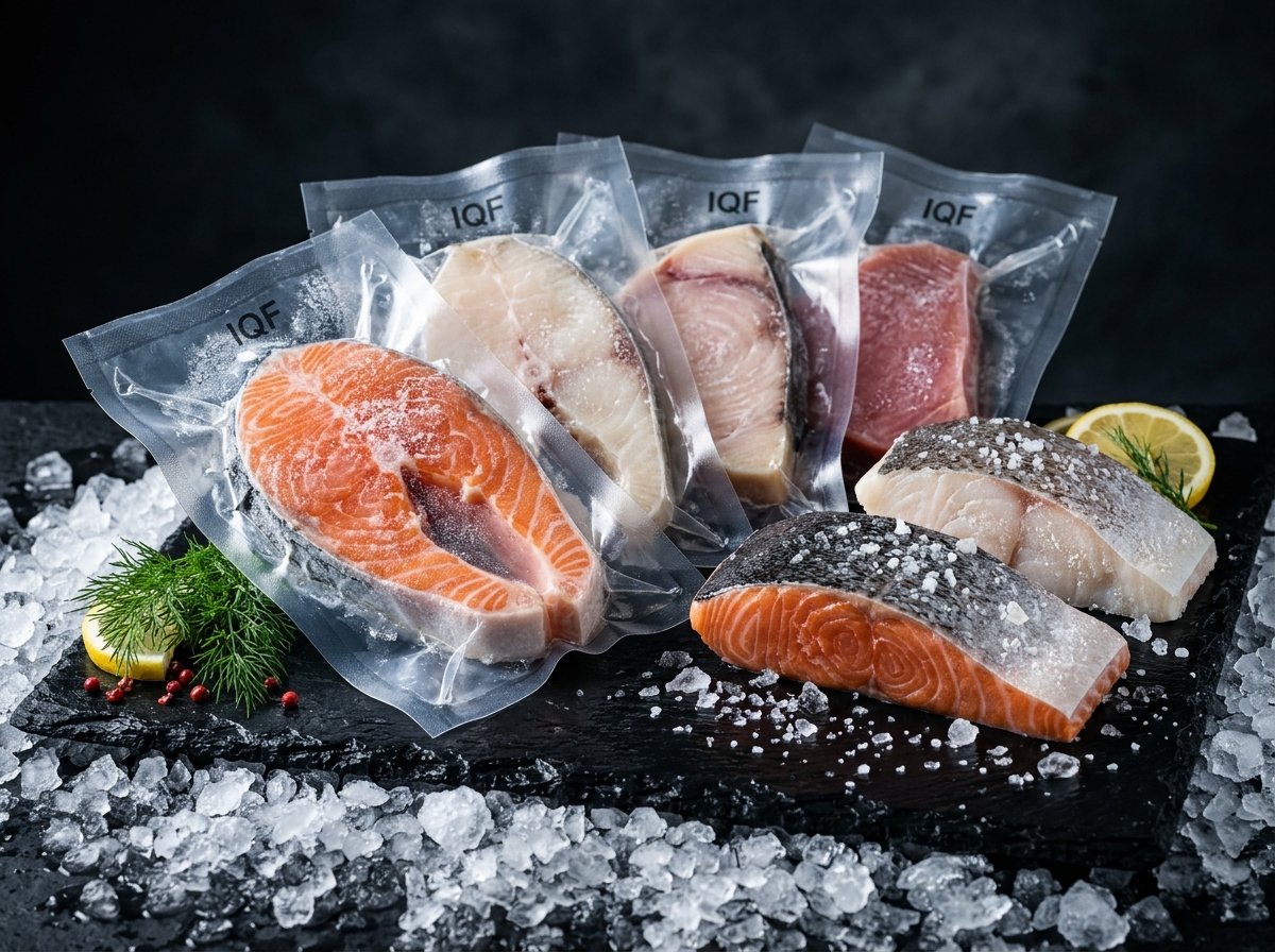 Frozen and processed seafood product presentation